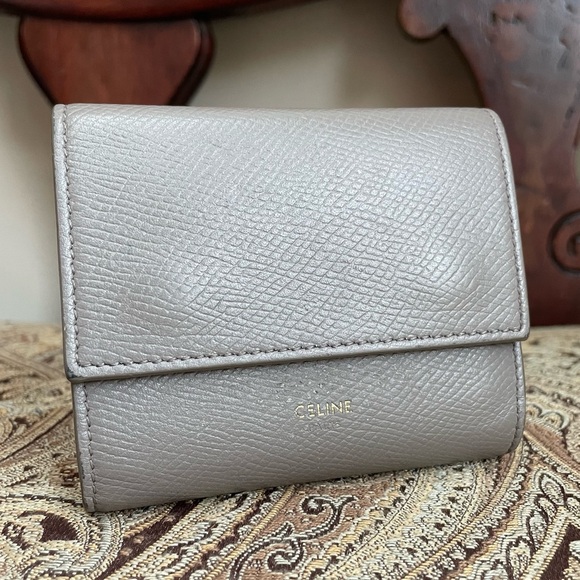 Celine Paris Light Gray Pebbled Leather Trifold Wallet Authentic Made in Italy - Picture 2 of 16